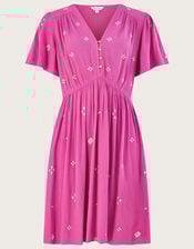 Embroidered Crinkle Short Dress in LENZING™ ECOVERO™, Pink (PINK), large