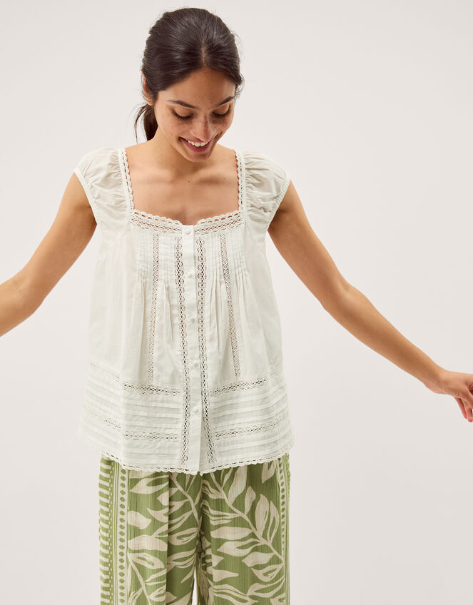 Olivia Lace Trim Top, Ivory (IVORY), large