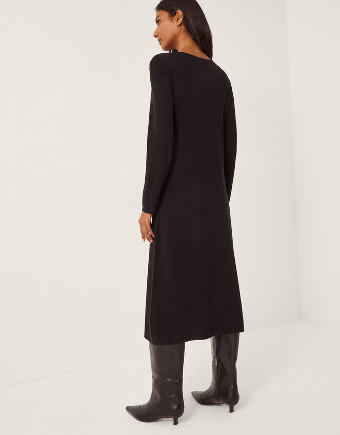 Bee Bow Knit Midi Dress, Black (BLACK), large