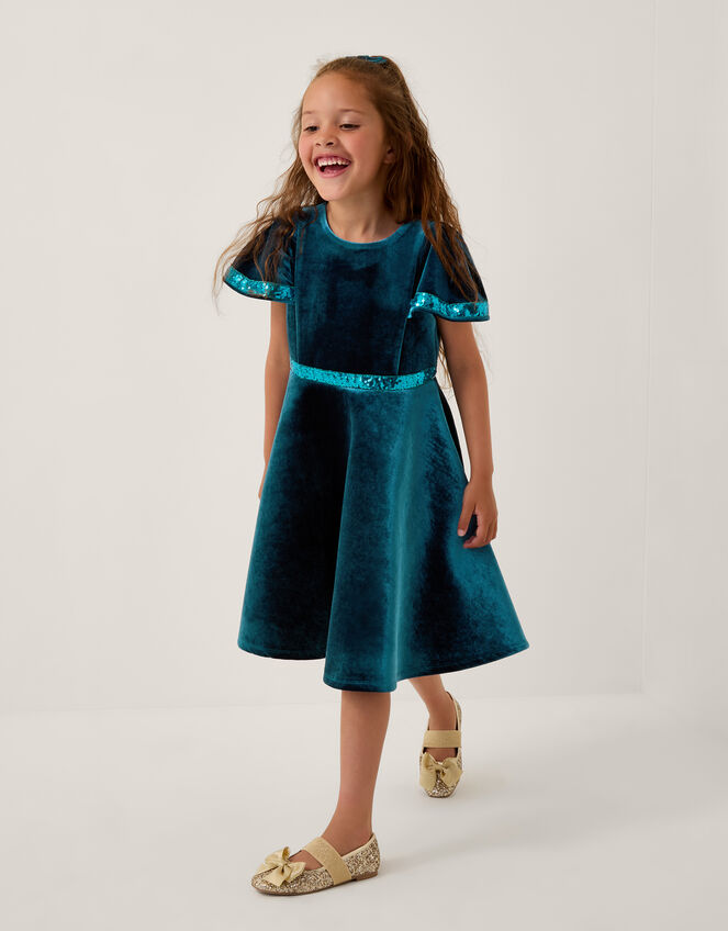 Viola Sequin Velvet Party Dress, Teal (TEAL), large