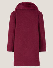 Floral Embroidered Boucle Coat, Red (BURGUNDY), large