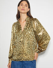 Lena Leopard Print Blouse, Gold (GOLD), large