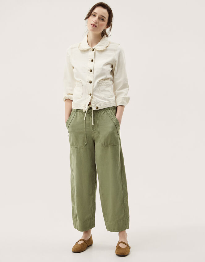 Megan Cropped Barrel Trousers, Green (KHAKI), large