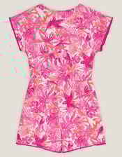 Birds Of Paradise Short Sleeve Playsuit, Pink (PINK), large