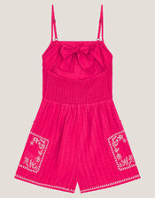 Floral Print Embroidered Playsuit, Pink (PINK), large
