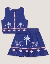 Coastal Embroidered Top & Skirt Set, Blue (BLUE), large