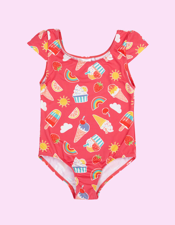 Frugi Marina Ice Cream Print Swimsuit, Pink (PINK), large