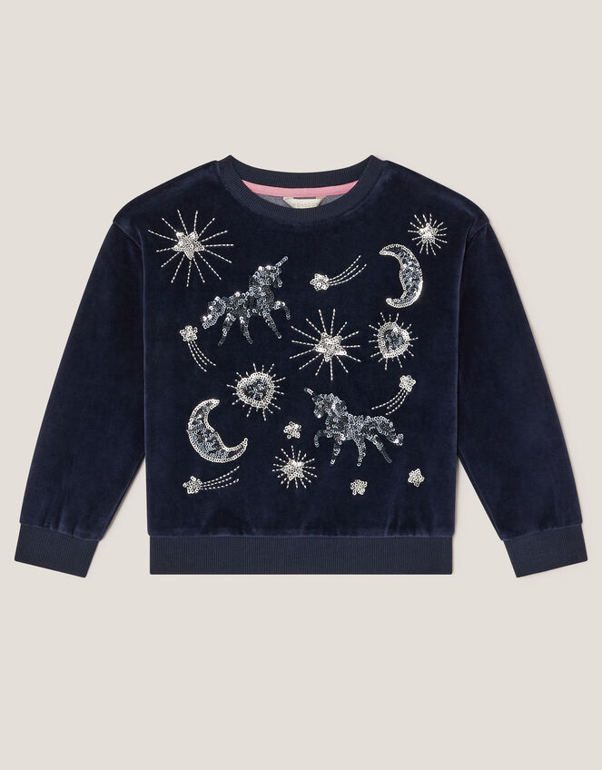 Cosmic Embellished Velour Sweatshirt, Grey (GREY), large