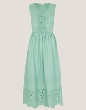 Sadie Tie Broderie Midi Dress, SEA GREEN, large