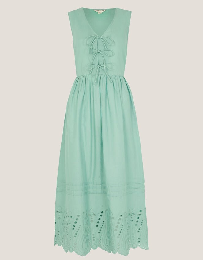 Sadie Tie Broderie Midi Dress, SEA GREEN, large