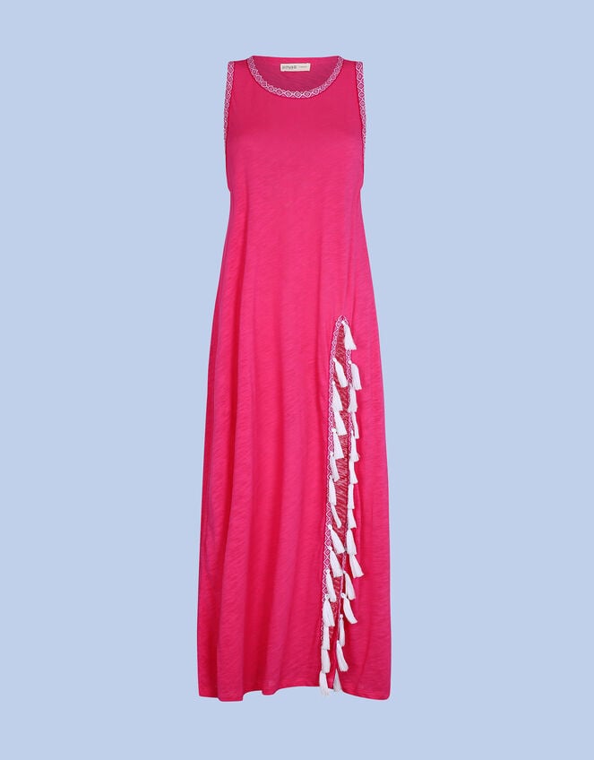 Pitusa Tassel Side Slit Maxi Beach Dress, Pink (PINK), large