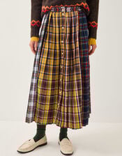 Monsoon x Sarah Corbett-Winder Tartan Pleated Midi Skirt, Yellow (YELLOW), large