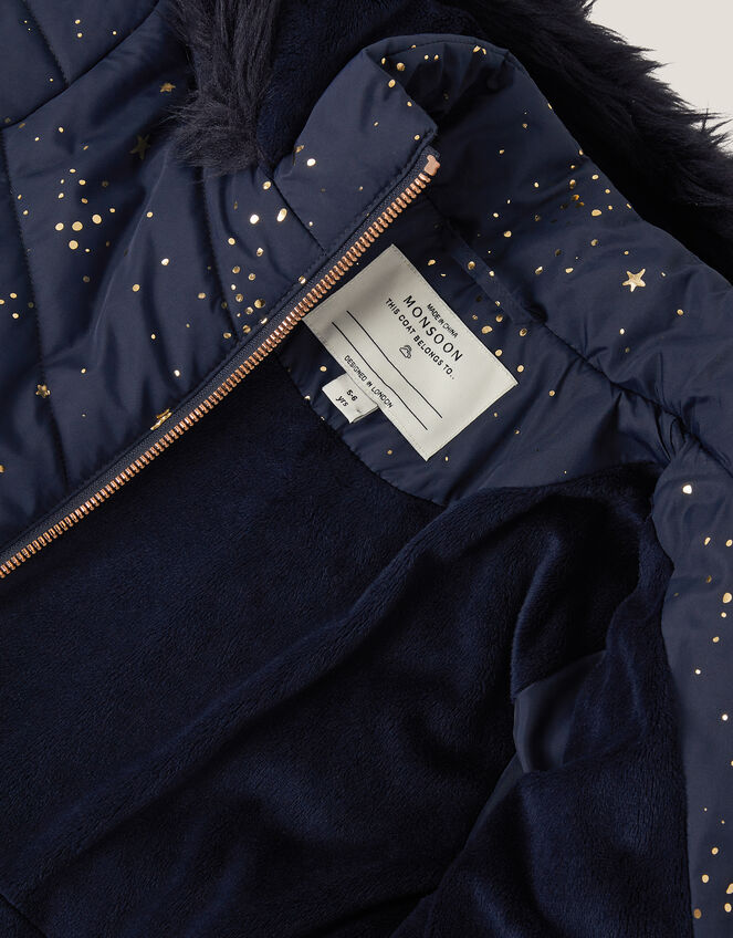 Starry Floral Hooded Coat, Blue (NAVY), large