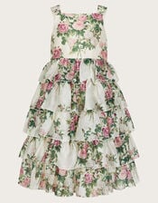 Raye Rose Print Organza Ruffle Dress, Ivory (IVORY), large