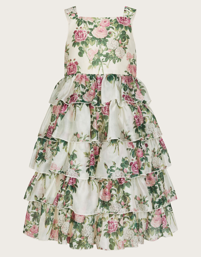 Raye Rose Print Organza Ruffle Dress, Ivory (IVORY), large