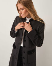 Viv Velvet Trim Military Coat, Black (BLACK), large
