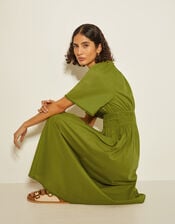 Nora Short Sleeve Cotton Midi Dress, Green (GREEN), large