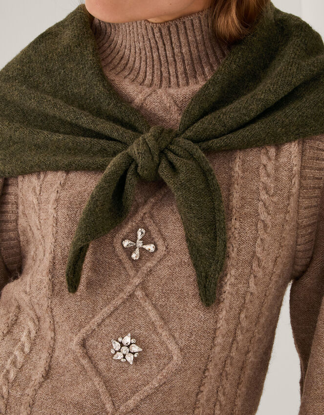 Fae Knitted Neckerchief, Green (KHAKI), large