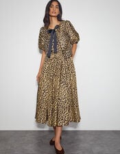 Anne Leopard Print Bow Jacket, Brown (BROWN), large