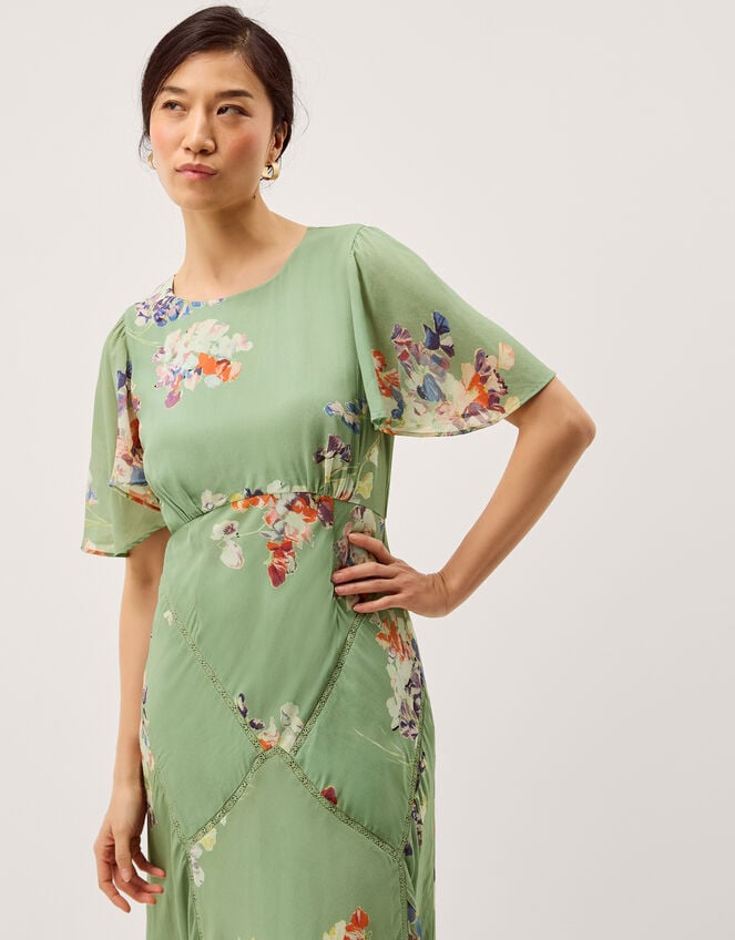 Amber Flutter Floral Print Maxi Dress, Green (GREEN), large