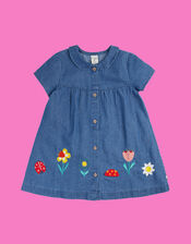 Frugi Rosemary Embroidered Denim Dress, Blue (BLUE), large