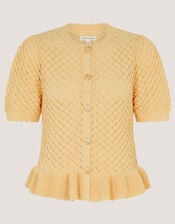 Shea Short Sleeve Ruffle Knit Cardigan, Yellow (YELLOW), large