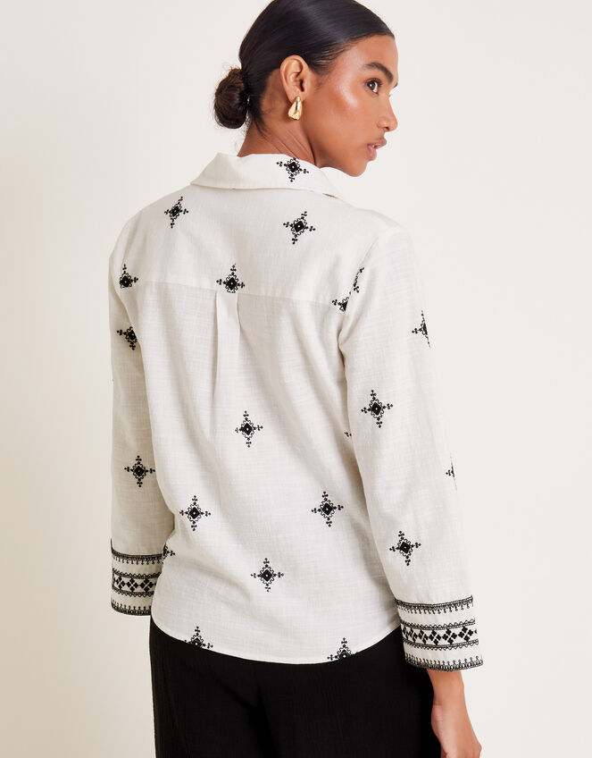 Eleanor Embroidered Tie Shirt, Ivory (IVORY), large