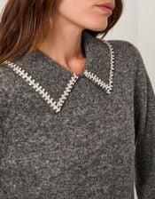 Caryn Embellished Collar Jumper, Grey (GREY), large
