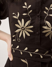 Eloise Floral Embroidered Midi Dress, Brown (CHOCOLATE), large