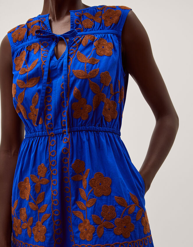 Madison Sleeveless Embroidered Midi Dress, Blue (COBALT), large