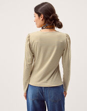 Lauren Lace Stripe Jersey Top, Ivory (IVORY), large