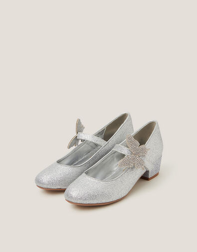 Butterfly Strap Glitter Heels, Silver (SILVER), large