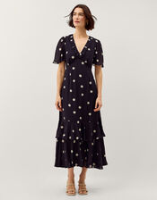 Rowena Polka Dot Ruffle Midi Dress, Blue (NAVY), large