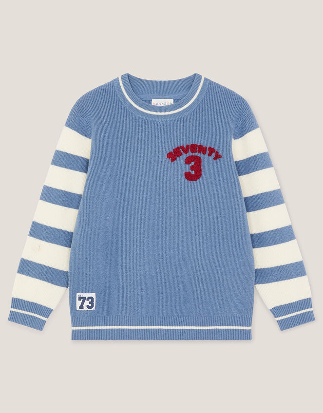 Embroidered Stripe Knit Jumper, Blue (BLUE), large