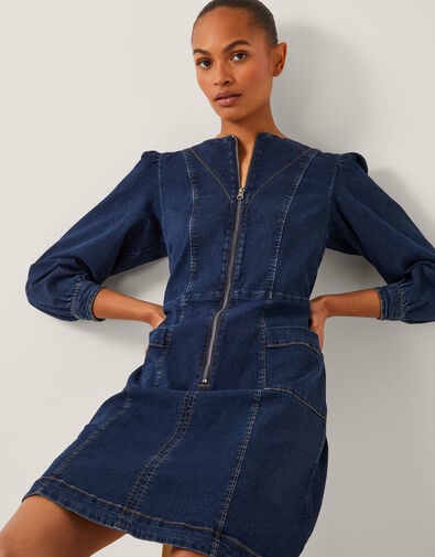 Katlyn Zip Denim Mini Dress, Blue (MID AUTHENTIC BLUE), large