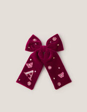 Initial Velvet Bow Hair Clip, Red (BURGUNDY), large