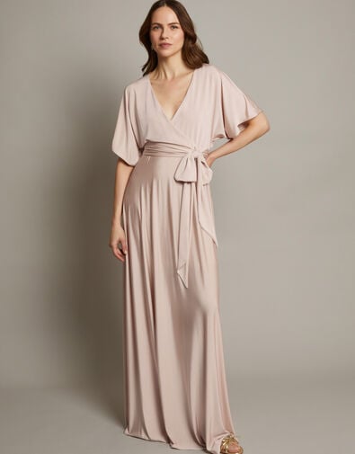 Jillian Drape Tie Waist Bridesmaid Dress, Pink (PINK), large