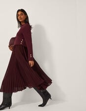 Penny Long Sleeve Pleated Midi Dress, Purple (AUBERGINE), large