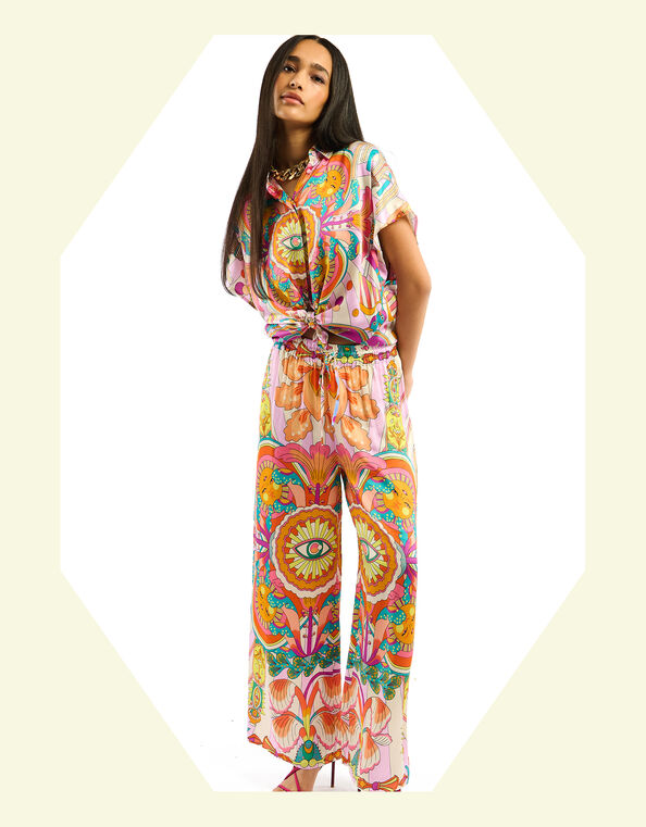 Wild Yseult Print Wide Leg Trousers, Pink (PINK), large