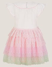 Floral Embroidered Tiered Disco Dress, Pink (PINK), large