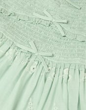 Embroidered Puff Sleeve Smocked Dress, Green (GREEN), large