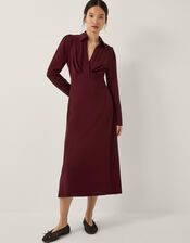 Polly Ponte Jersey Midi Shirt Dress, Red (BURGUNDY), large