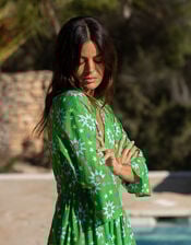 La Galeria Elefante Print Tiered Midi Dress, Green (GREEN), large