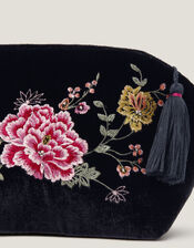Floral Embroidered Velvet Beauty Bag, , large