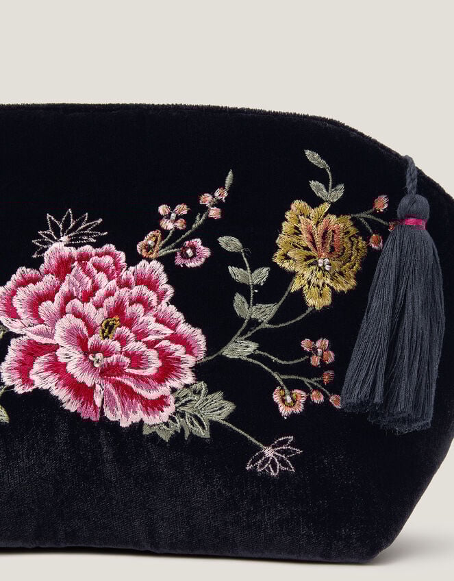 Floral Embroidered Velvet Beauty Bag, , large