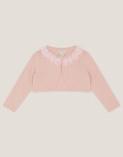 Baby Ottilie Appliqu&eacute; Rose Cardigan, Pink (DUSKY PINK), large