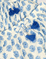 Floral Print Smocked Top & Maxi Skirt Set, White (WHITE), large