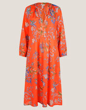 Kaia Floral Tunic Midi Dress, Orange (ORANGE), large