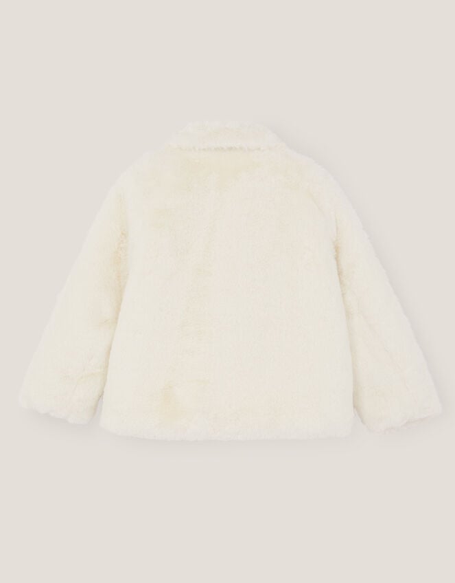 Bow Faux Fur Coat, Cream (CREAM), large