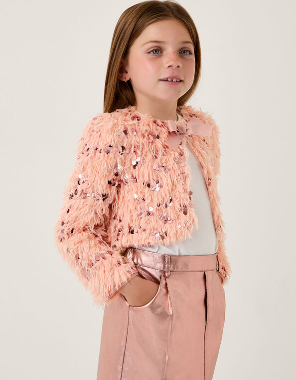 Feather Sequin Bow Jacket, Pink (PINK), large